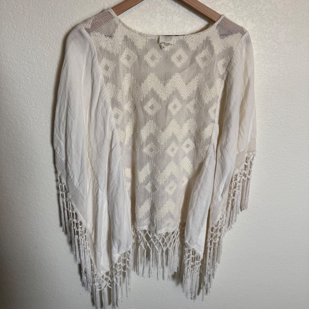 Boho Coachella Festival Lilka Anthropologie Poncho Top Small Cream - Picture 4 of 5